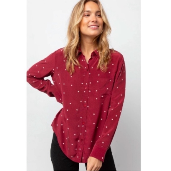 Rails Kate Merlot Twinkle Button Up Silk Collared Long Sleeve Shirt Maroon Sz S - Picture 5 of 16